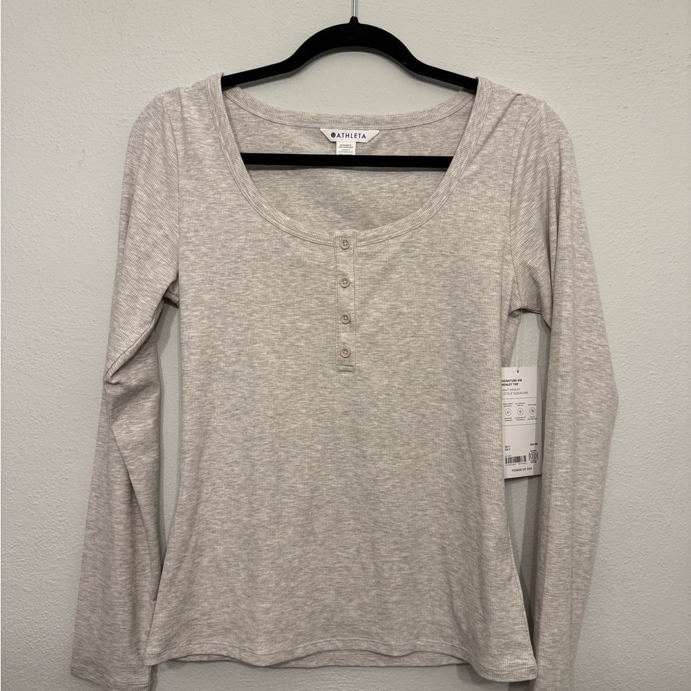 Athleta Oatmeal Long Sleeve Henley Top